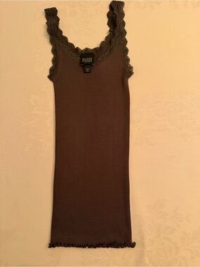 Eileen Fisher Brown Ribbed Lace-Trim Tank Dress